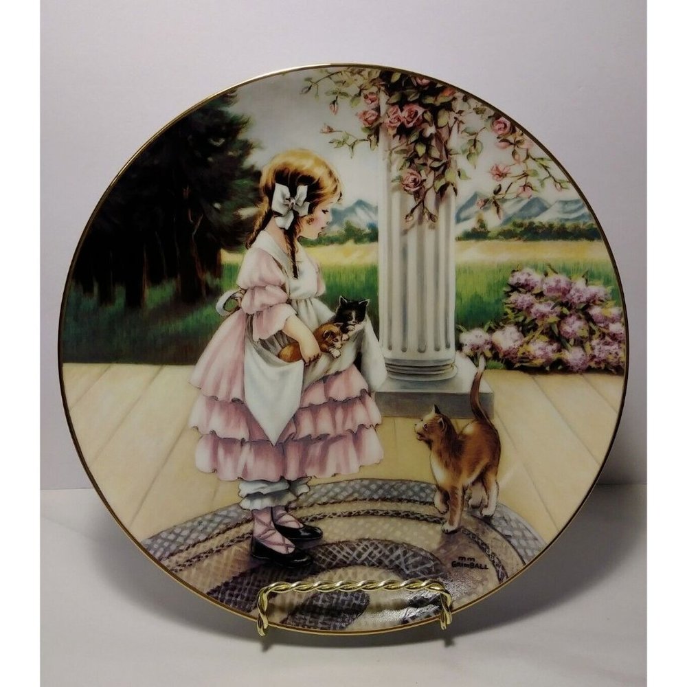 A Lap of Full from Fond Memories Girl  Cats Kittens Porcelain Pastel Decor Plate
